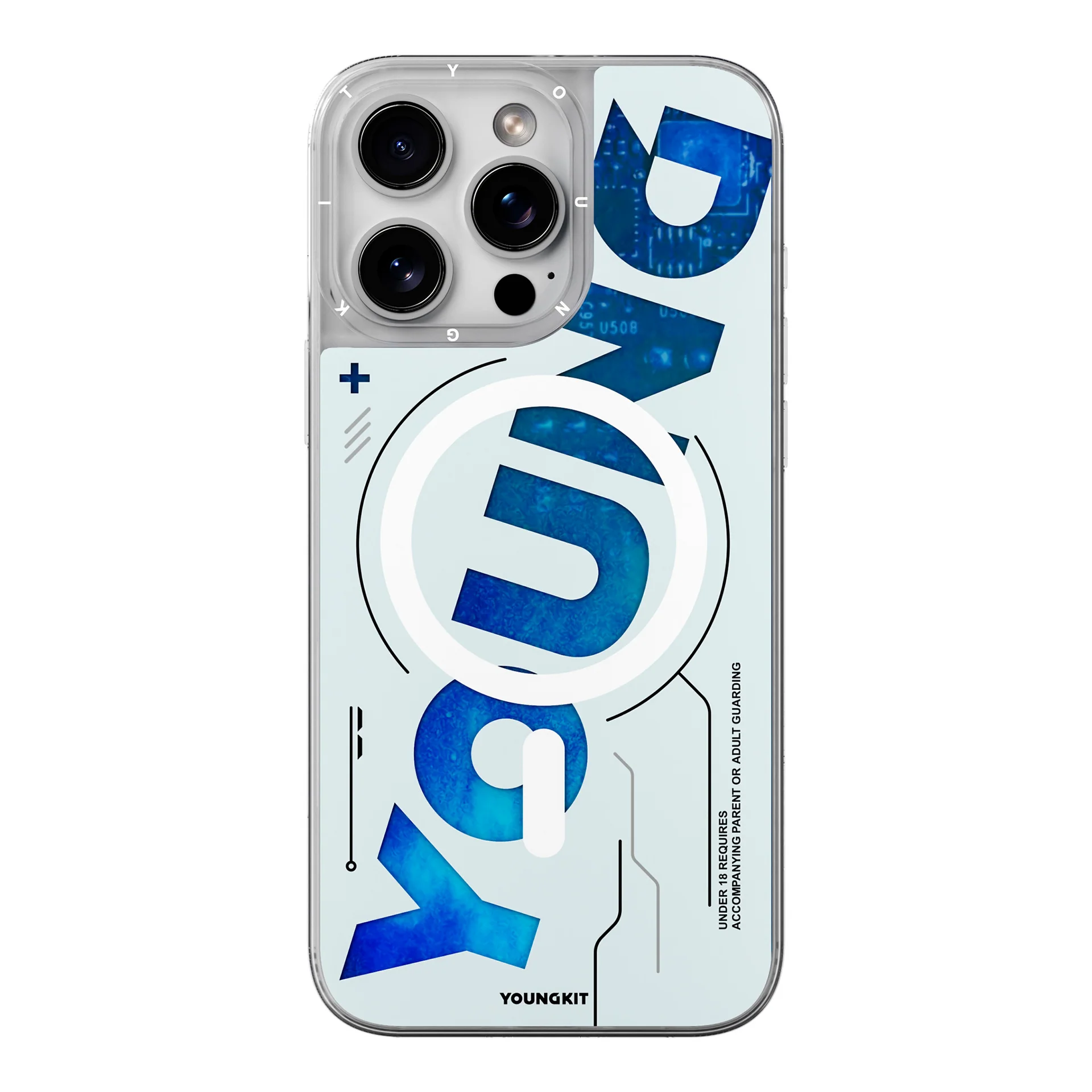Youngkit Futuristic Blue Luminous Quicksand Case for iPhone 16 pro max
