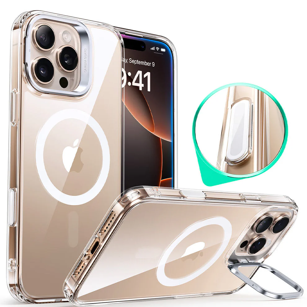 iPhone 16 Pro Max ESR HaloLock Classic Hybrid Case (Camera Control, Stash Stand) - Clear