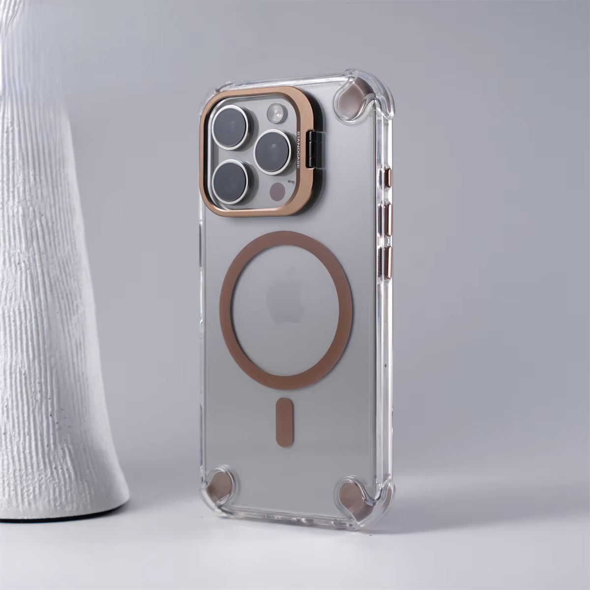 Premium Transparent Hybrid Camera Stand with Camera Lens Magnetic Ring Case for iPhone