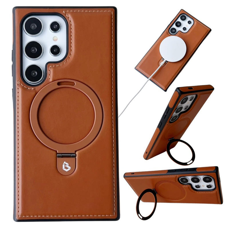 Suitable Magsafe Supported Ring Stand Business leather Case For Samsung