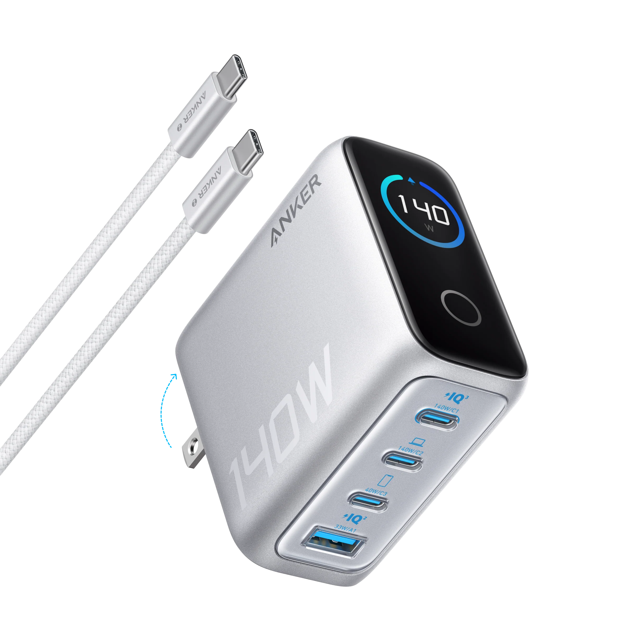 Anker Laptop Charger 140W, 4-Port, PD 3.1 with Touch Control, USB-C Cable (B2697)