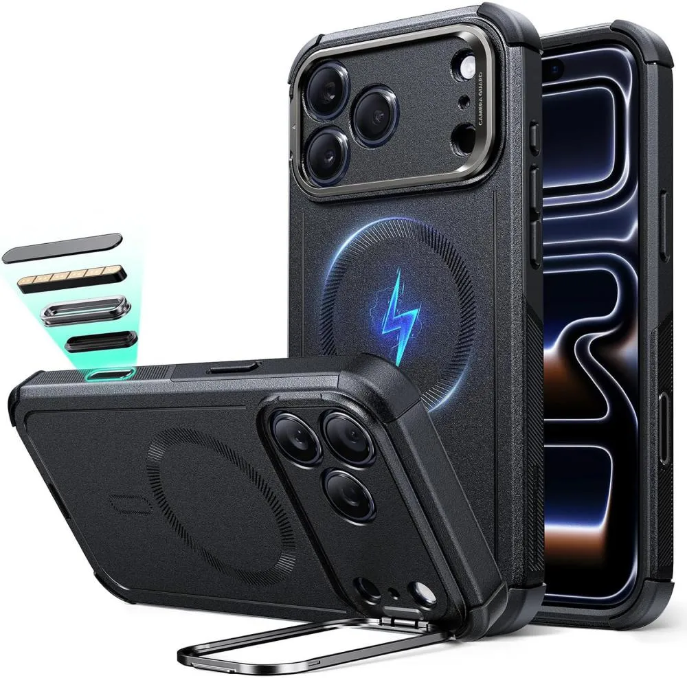 ESR Cyber Tough Magnetic Case for iPhone 17 Series – Camera Control, Built-in Stash Stand, MagSafe Compatible