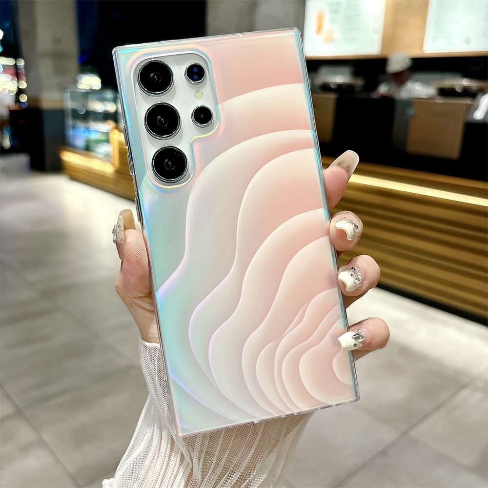 Luxury Glossy Gradient Feather Laser Holographic Protective Shockproof Cover for Samsung