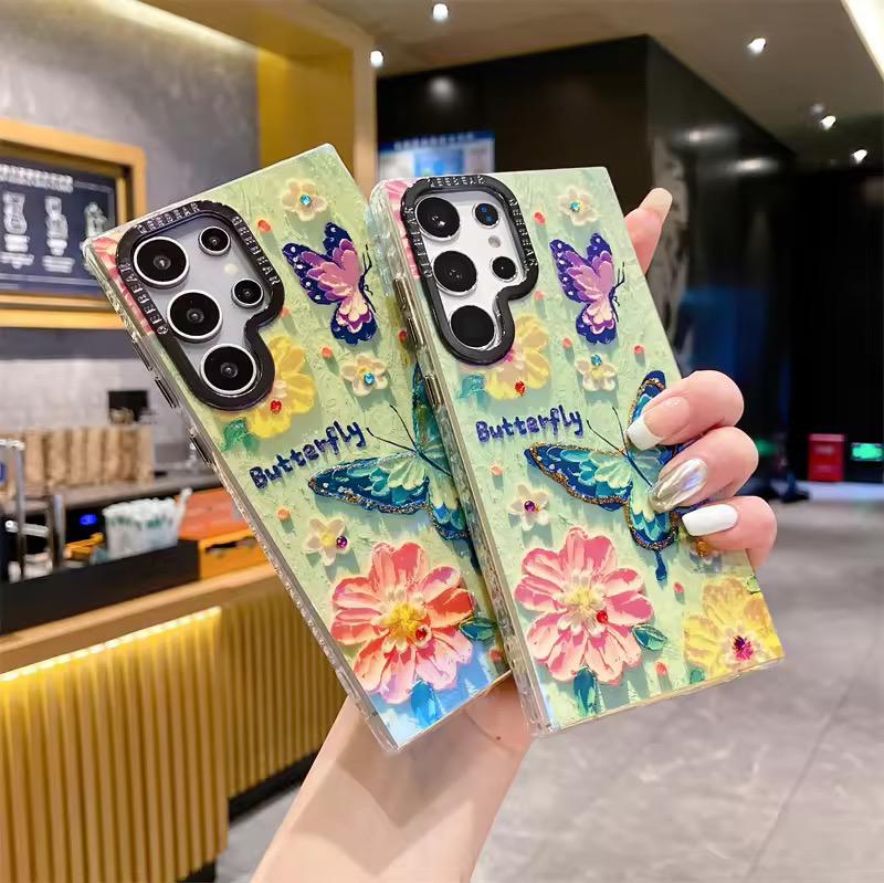 Blue Light Butterfly Flower Design IMD Diamond Soft TPU Cover Case for Samsung