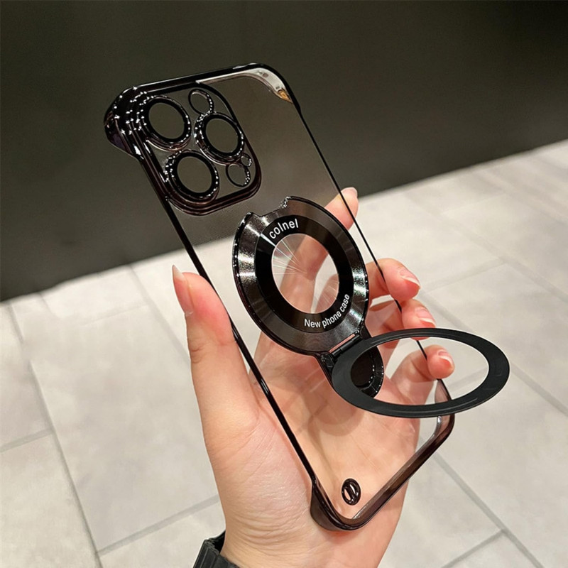 New Luxury  Ultra-thin Transparent Bezel-less Magnetic Holder Phone Case for iPhone