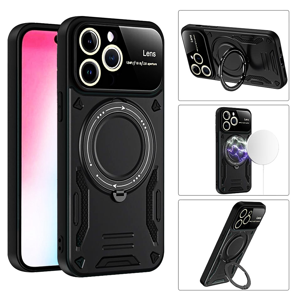 Luxury Armor Camera Protection 360 Degree Rotation Ring Stand Magnetic Case for iPhone