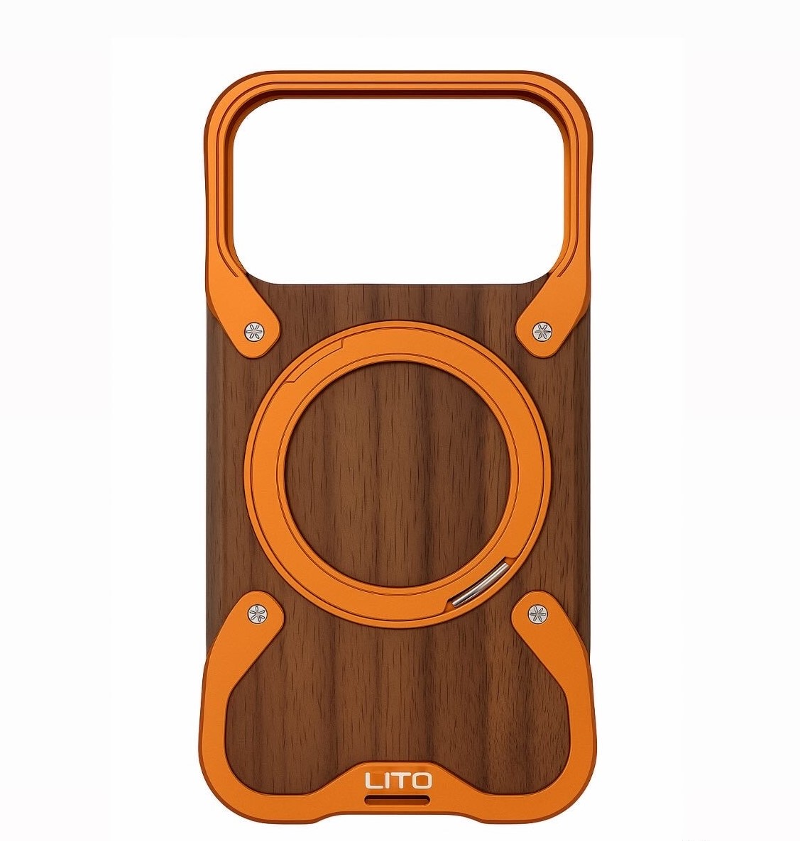 LITO Wooden Metal MagSafe Case | 360° Rotating Stand for iPhone 17 Pro Max