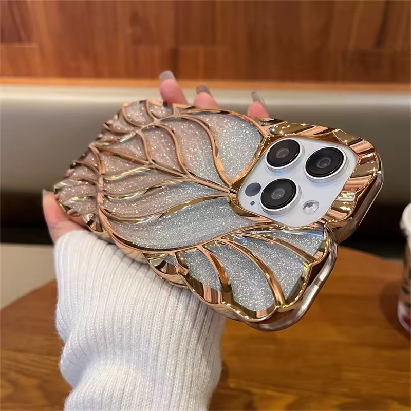 3D Gradient Glitter Leaf Phone Case for iPhone