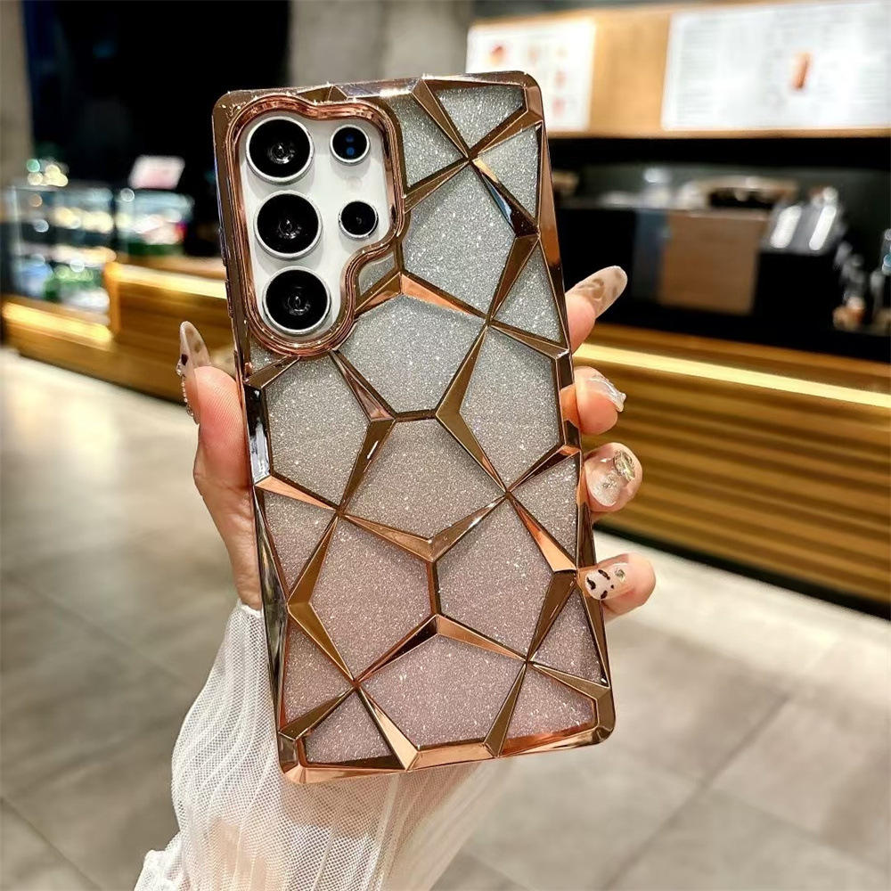 Geometric Soft Glossy Transparent Case With Solid Glitter Paper For Samsung