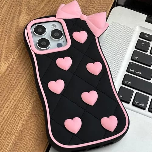 Black Heart-shaped Bowknot Soft Case for iPhone